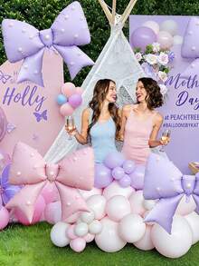1 Set Of Pearl Bow Balloons, Including 1 Butterfly Balloon+24 Pearl Decorations+1 Pc Glue, Decorative Balloons, Party Atmosphere Decor, Scene Props, Suitable For Wedding Decor, Proposal, Date Photo Props, Indoor/Outdoor Decor, Bridal Shower, Birthday - Multicolor - View 4