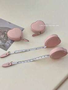 1 pieza Cinta métrica retráctil de cuero PU con forma de corazón, 150 cm (59,06 pulgadas) Regla multifuncional mini, Cinta métrica de cuero para la cintura, Portátil para uso doméstico - Rosa - Ver 1