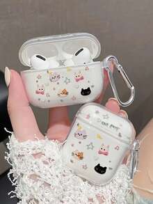 1个可爱猫狗图案透明软壳，兼容苹果1/2代、Pro 3 - 彩色 - 查看 1