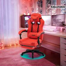 Silla de juego ajustable, silla de oficina cómoda y suave con reposacabezas y soporte lumbar, adecuada para trabajo, descanso y ocio - Rojo - Ver 2
