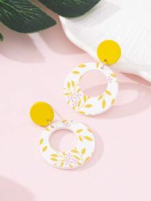 1 Pair Summer Beach Vacation Hollow Flower Enamel Faux Soft Pottery Design Fashion Jewelry Earrings, Perfect Gift For Festivals And Parties - Multicolor - View 3