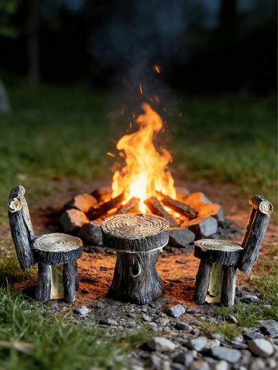 1 Table And 2 Chairs Set, Mini Garden Furniture Decor, Fairy Tale Garden Accessory Furniture, Outdoor Tree Stump Decoration Kit, Miniature Landscape Garden Decor, Indoor And Outdoor Landscape Decoration