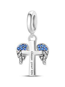 Mặt dây chuyền hình thánh giá, cánh thiên thần và trái tim bằng bạc Sterling 925, trang sức Cơ đốc giáo khắc chữ truyền cảm hứng, phù hợp với vòng tay kiểu Châu Âu tự làm cho phụ nữ. - Nhiều màu - Xem 15