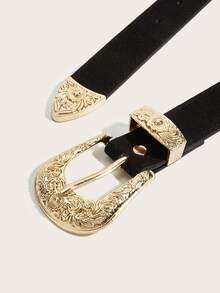 1pc Fashionable Retro Western Style Leather Belt - Black - View 4