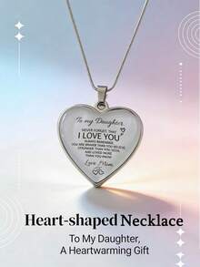 Suteyi 1件装“致我的女儿”刻字心形吊坠项链，来自祖母/母亲/女儿，送给女性/女孩的励志礼物，生日/婚礼/情人节 - 銀色 - 查看 2