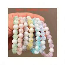 8mm Colorful Glass Crackle Bead Mix Handmade Bracelet Set For Women - 3pcs Milk Foam With Bursting Flowers - View 1
