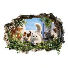 3D猫咪探出头墙贴，可爱小猫爬出岩石边框贴纸，防水自粘浴室墙贴，宠物爱好者家居装饰 - T3390 - 查看 5