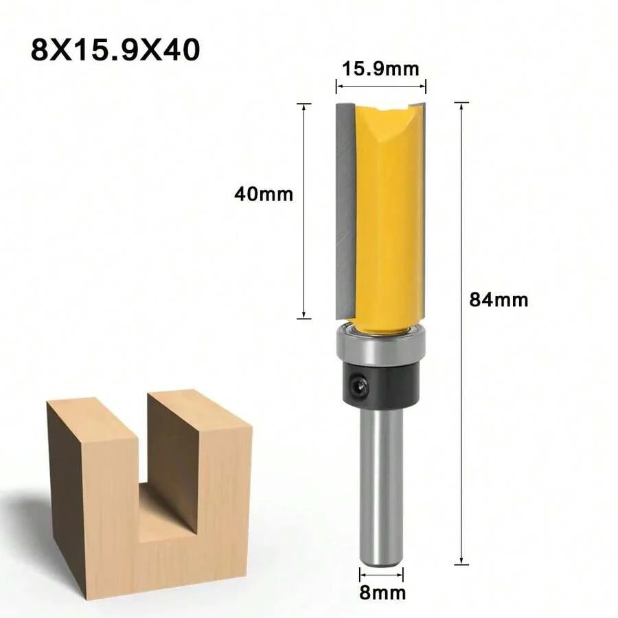 1/4" Shank 8mm Long Blade Flush Fit Router Bit With Bearing For Wood Template Pattern Bit T6TT Tungsten Carbide Router Bit - 8x15.9x40 - 查看 1