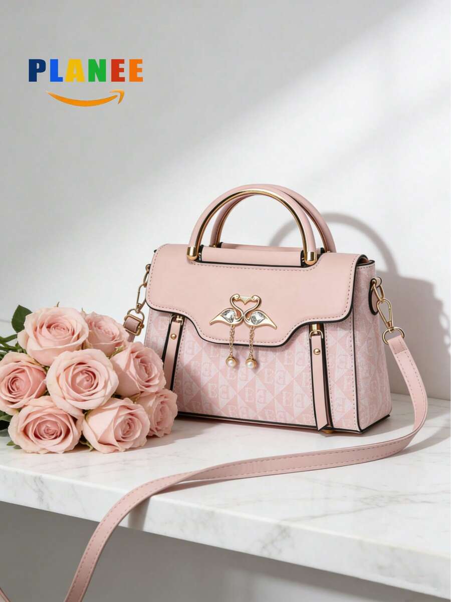 PIANEE Cute Flamingo Decor Mini Bag - Shoulder Crossbody Bag With Printed Pearl Pendant, Detachable Gold Chain Strap, Women Party/Date Gift - Pink - View 1