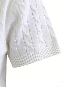 男童基础款纯色麻花针织短袖毛衣，儿童休闲圆领针织上衣，百搭日常针织衫 - 白色 - 查看 4