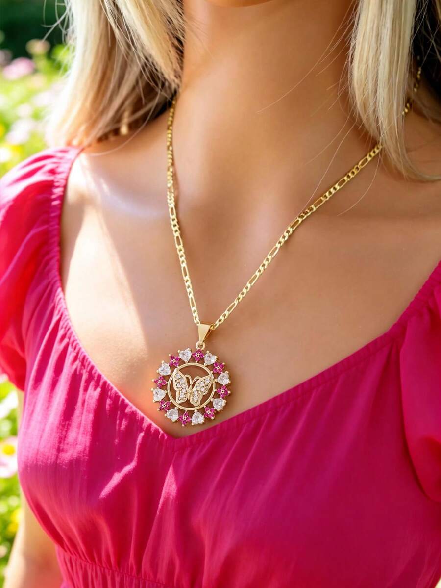 1 pièce Collier pendentif animal cercle fleur zircone creux 3D, convient pour les cadeaux, les couples, les amis, le port quotidien, les prières et les vacances - Multicolore - Voir 1