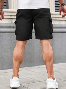男士休閒多口袋戶外短褲，運動工裝短褲，輕量透氣黑色 - 黑色 - 查看 5