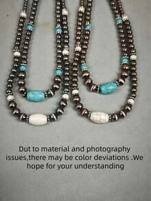 Vintage Turquoise Necklace, Antique Silver Tone Jewelry For Women - Multicolor - View 11