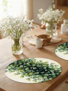 4 piezas/6 piezas Manteles individuales redondos con estampado de hojas verdes, decoración del hogar de temporada para primavera/verano, estilo moderno, material similar al lino, decoración del hogar y la cocina, suministros para fiestas interiores/exteriores, decoración con tema de verano - Multicolor - Ver 2