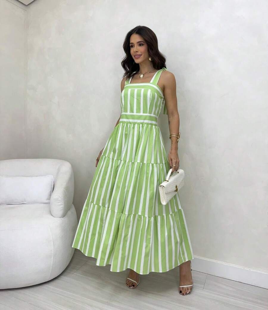 15 Striped All-Over Print Fabric Gathered Hem With Ruffle Wedding Dresses - 淡綠 - 查看 1