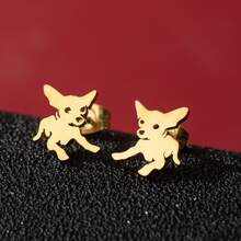1 Pair Of Stainless Steel Puppy Cartoon Earrings, Cute, And Fashionable Stud Jewelry, Wedding Party Gift For Men/Women - GED742 - View 4
