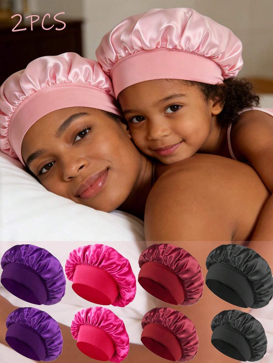 Bộ 2 mũ cho mẹ và bé, vành rộng, chất liệu satin mềm mại, co giãn - Mũ ngủ ôm sát bảo vệ tóc, thiết kế siêu mềm mại và thoáng khí. - Nhiều màu - Xem 1