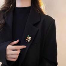 1 pieza Elegante broche de panda con estilo chino nuevo, totalmente cubierto de diamante de imitación, accesorio de moda exquisito y de alta gama para decoración de mujer - Dorado - Ver 3