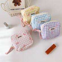 1pc Minimalist Square Plaid Cosmetic Bag, Large Capacity Lipstick Pouch, Student Portable Coin Purse - Storage Bag - View 7