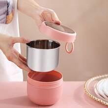 1个不锈钢/塑料大容量早餐杯，可作燕麦杯、牛奶杯，适用于盛装粥、麦片、沙拉、奶昔、酸奶等，可重复使用，带盖和勺子，是居家、办公、学校、旅行和户外野餐的理想之选。 - 彩色 - 查看 4