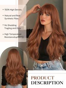 Tóc giả dài màu nâu đỏ có mái, tóc giả tổng hợp gợn sóng nhiều lớp màu gừng dành cho nữ, thích hợp dự tiệc và sử dụng hàng ngày, dài 26 inch. - Nhiều màu - Xem 4