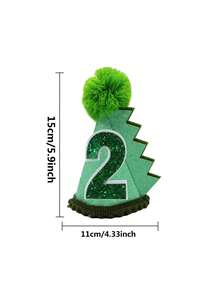 Handmade Felt Cartoon Dinosaur Green Birthday Hat, Birthday Costume Headwear, Handpasted 1-9 Number Birthday Party Hat - Green - View 11