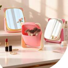 Creative Cat Ear Shaped Makeup Mirror Storage Box, Multifunctional Vanity Mirror Organizer For Dorm, Bathroom, Bedroom Desk, Holds Combs, Hair Clips, Makeup Brushes, Lipstick, Eyeliner - Multicolor - View 2