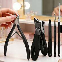 1/3/5pcs Stainless Steel Elbow Nail Clipper Non-Slip Rubber And Plastic Handle Nail Clipper Large Opening Single Clipper Set - B-Black - View 1