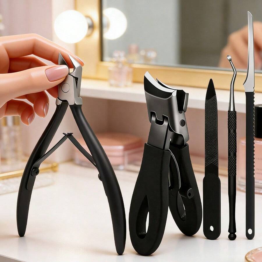1/3/5pcs Stainless Steel Elbow Nail Clipper Non-Slip Rubber And Plastic Handle Nail Clipper Large Opening Single Clipper Set - B-Black - View 1