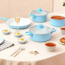 13-Piece Sky Blue Non-Stick Cookware Set With Utensils, Kitchen Pots And Pans Set With Glass Lids, Easy To Clean Uniform Heat Conduction Cookware For Home & Apartment - 查看 10