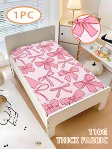 1PC 110g Pink Bowknot Fitted Sheet For Girls Bedroom, Machine Washable Cute Aesthetic Big Bow Pattern Bed Sheet For Kids Room Nursery For Kids Room, Toddler Bed, Nursery, Baby Crib And Stroller, 100% Polyester (1 Bed Sheet, No Filling Material), Bed Sheet Edge Height Of 15cm - Multicolor - View 3