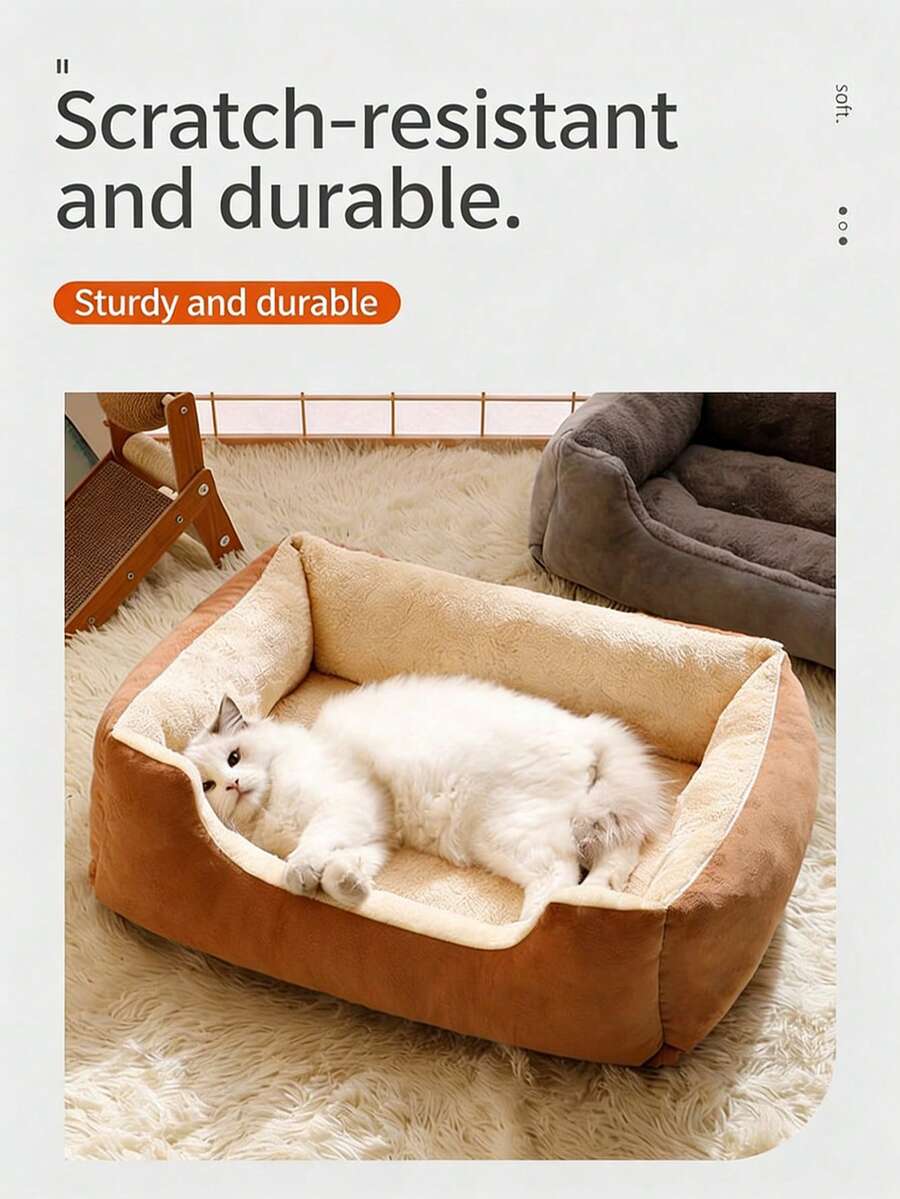 Ultra Soft Plush Cat Bed - Warm Pet Nest With Anti-Slip Base, Luxury Mattress For Cats & Small Dogs, Essential Pet Supplies - Multicolor - View 1