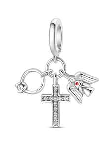 Mặt dây chuyền hình thánh giá, cánh thiên thần và trái tim bằng bạc Sterling 925, trang sức Cơ đốc giáo khắc chữ truyền cảm hứng, phù hợp với vòng tay kiểu Châu Âu tự làm cho phụ nữ. - Nhiều màu - Xem 13