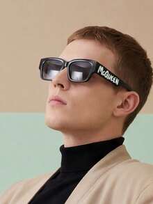 Alexander McQueen 一副女士时尚眼镜，方形金属镜框（男女通用），适合情侣、旅行、秋季搭配、校园风、自驾、拍照和聚会。一份很棒的礼物 - 黑色 - 查看 6
