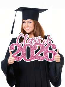 Dekorasi Wisuda Kayu 2026 - Merah, Properti Foto Booth Wisuda 2026 dan Dekorasi Pesta, Tanda Hadiah Wisuda 2026, Dekorasi Pesta Wisuda (Merah Muda) - Merah Jambu - View 2