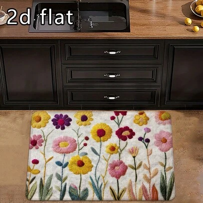 1 buc/2 buc/3 buc covoraș antiderapant cu model floral colorat, fibră super moale din pluș, lavabil la mașină, covoraș decorativ dreptunghiular din poliester, potrivit pentru baie, dormitor, bucătărie, intrare, utilizare în interior și exterior - moale, durabil, lână artificială