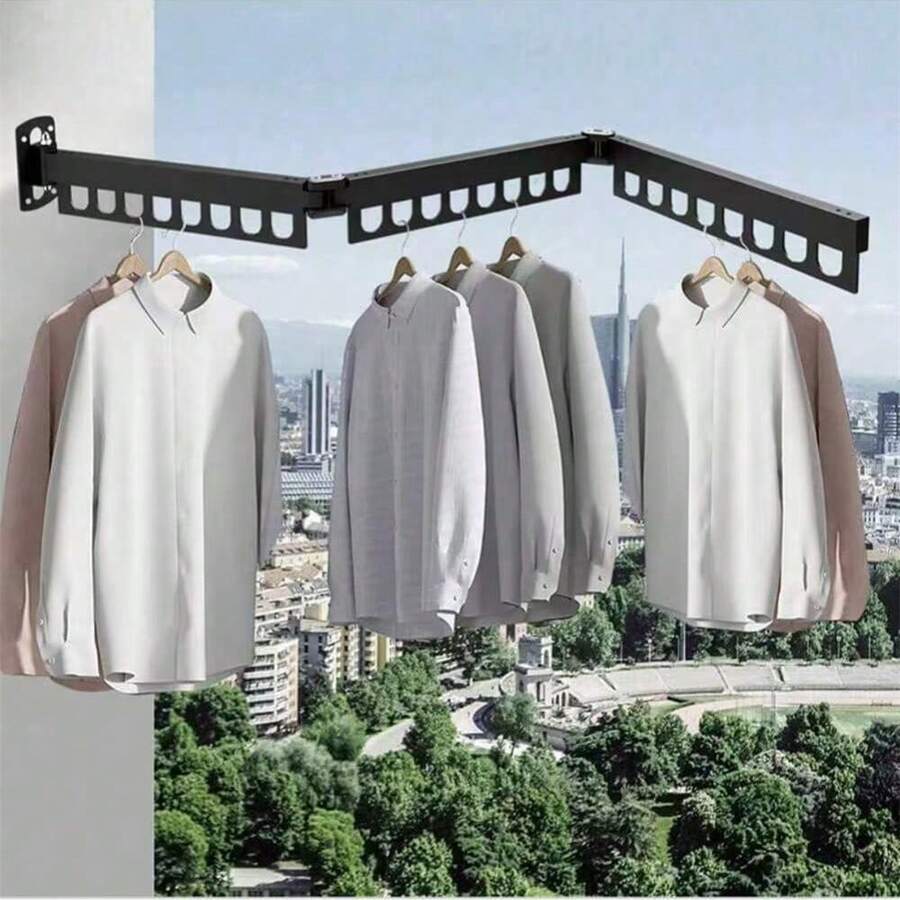1 Piece Of Stainless Steel Foldable Clothes Hanger, Portable Wardrobe, Drying Rack, Multifunctional Indoor/Outdoor Multi-Hole Hanging Clothes Rack, Invisible Foldable Balcony Clothes Rack, Portable Wall-Mounted Household Kitchen Storage And Organization Hanging Rack, Portable Wardrobe. - Multicolor - View 1