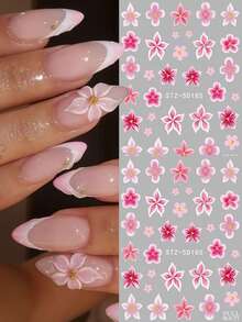 2片装5D立体海洋花朵美甲贴纸，热带多风格夏季花卉自粘迷人海洋系列优雅花瓣美甲装饰 - 彩色 - 查看 3