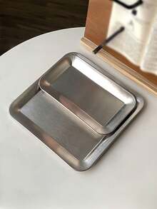 1pc Ins Style Stainless Steel Rectangular Coffee/Cake/Dessert Serving Tray, Suitable For Pastries, Bread, Snacks In Cafes, Homes, Restaurants, Parties, Offices - Multicolor - View 7
