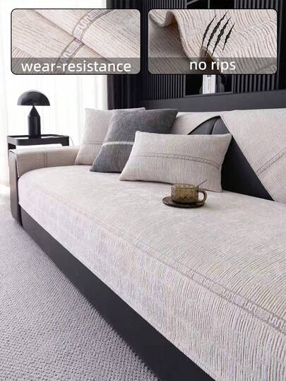 1pc Chenille Solid Color Sofa Cushion Cover, High-End Textured Minimalist Design, Pet-Friendly Sofa Protector, Non-Slip, All Season, Machine Washable, Elegant & Comfortable, Suitable For Living Room, Bedroom, Study, Office, Etc.