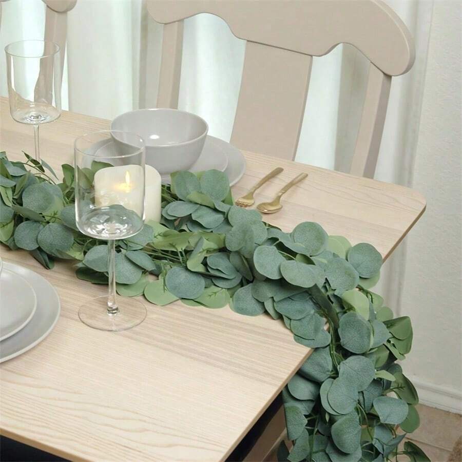 4 chiếc khăn trải bàn bằng lá bạch đàn nhân tạo | Dây leo xanh, thích hợp cho tiệc cưới, lò sưởi, trang trí tường phòng ngủ, trang trí nhà cửa mùa xuân/hè, chất liệu nhựa. - màu xanh lá - Xem 1