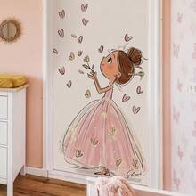 1pc Dreamy Rainbow Butterfly Fairy & Pink Heart Girl Wall Sticker, Glossy PVC Material, Suitable For Home Living Room Wall, Self-Adhesive Removable, Creates Romantic Atmosphere Decor Sticker - Multiple Styles - View 7