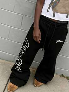 Men's Drawstring Design Printed Casual Pants, Comfortable Breathable Leisure Trousers - Black - View 5