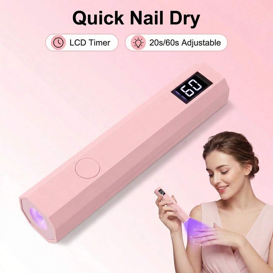 ‌LCD Handheld UV/LED Nail Lamp - Mini Gel Nail Polish Curing Light, Portable Cordless Rechargeable With 180mAh Battery, Hybrid Light, Fast-Curing - Pink - View 1
