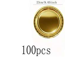 10/20/30/50/100 piezas Vajilla de papel dorado, platos para ensalada, platos de postre, platos desechables para fiestas, disponibles en tamaños de 7 pulgadas y 9 pulgadas, fácil de limpiar, adecuado para pasteles, postres, ensaladas, hamburguesas, sándwiches, aperitivos, frutas, fiestas de cumpleaños, bodas, campamentos al aire libre, Año Nuevo, Día de San Valentín - Dorado - Ver 18