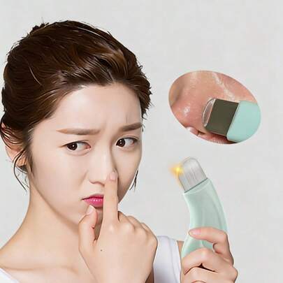 1个手动黑头去除器，黑头去除工具，深层毛孔清洁刮刀，黑头导出器，毛孔清洁大师，粉刺导出器，白头去除器，面部清洁工具，美容护理工具，非电动皮肤刷，质地光滑，薄荷绿手柄，易于握持，毛孔清洁配件