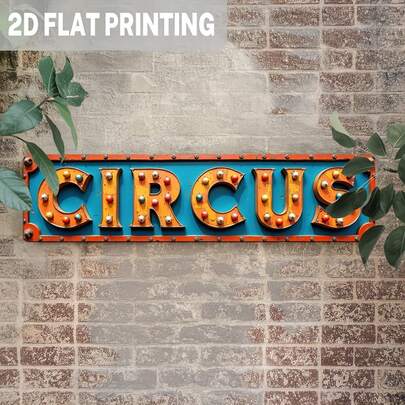 1 件 2D 平面复古马戏团金属标牌 - 复古墙饰，采用鲜艳的“马戏团”设计，尺寸为 9.98 x 39.98 厘米，适用于游戏室、酒吧、男士专属空间或家居装饰。