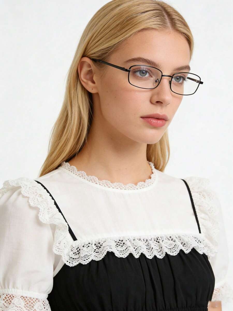1副女士休闲复古方形小框黑色时尚素面眼镜，适合日常佩戴和街拍 - 無色 - 查看 1
