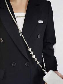 合金黑色心形元素 1 件装 简约风格手工串珠手机挂绳，心形斜挎包链，优雅黑/银色包包配饰 生日礼物 春季周年纪念 - 彩色 - 查看 3