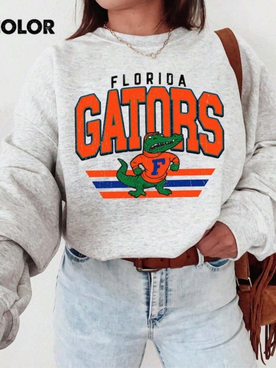Vintage Florida College Style Sweatshirt, Retro 90s Campus Crewneck, Sporty Unisex Pullover-2 (2) - Xám - Xem 1